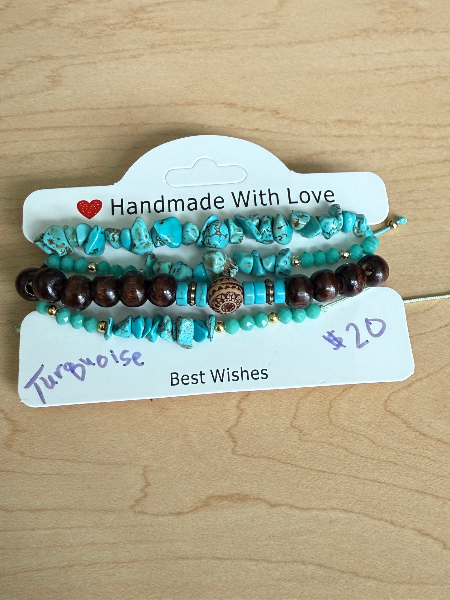 Gemstone and Cloth Adjustable Bracelet Set