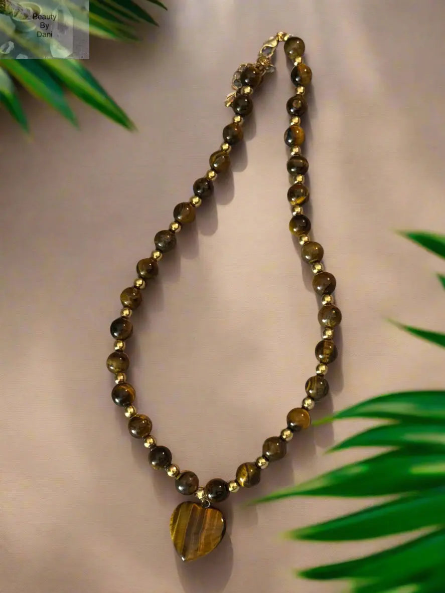 Tiger’s Eye Heart Beaded Necklace Beauty by Dani