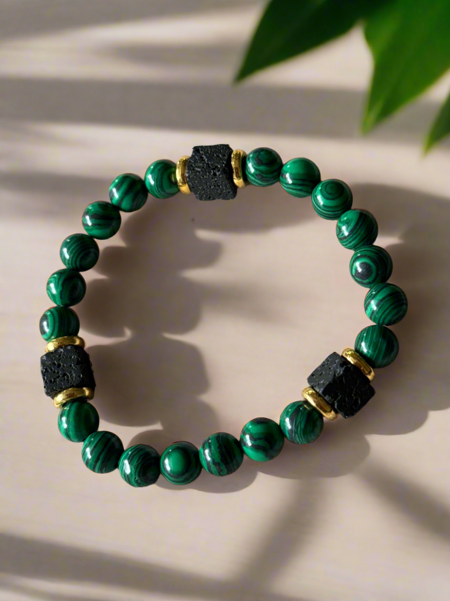 Malachite and Lava Stone Healing Bracelet