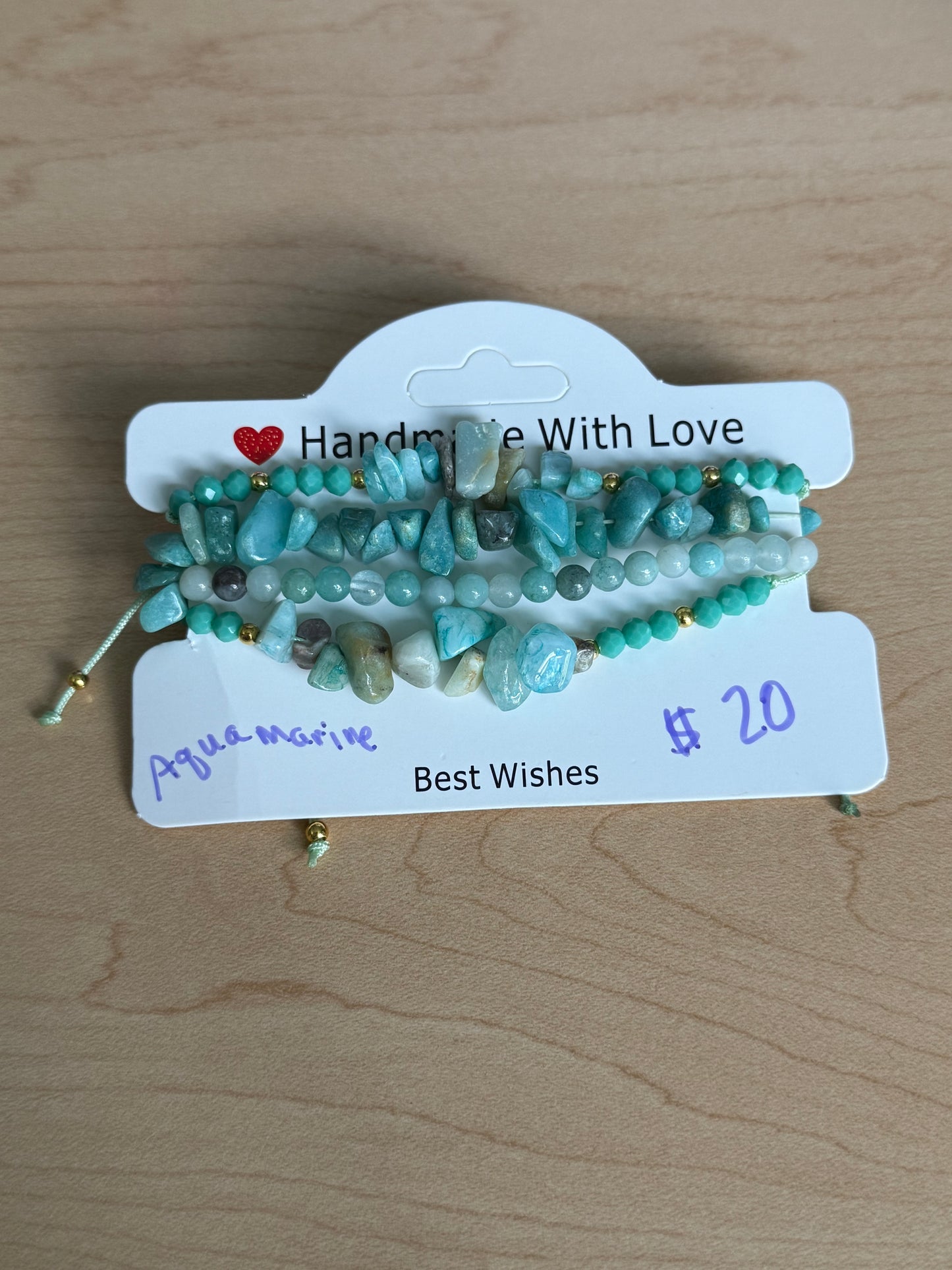 Gemstone and Cloth Adjustable Bracelet Set