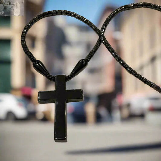 Hematite Cross Necklace for Confidence and Stability Beauty by Dani Gems and More