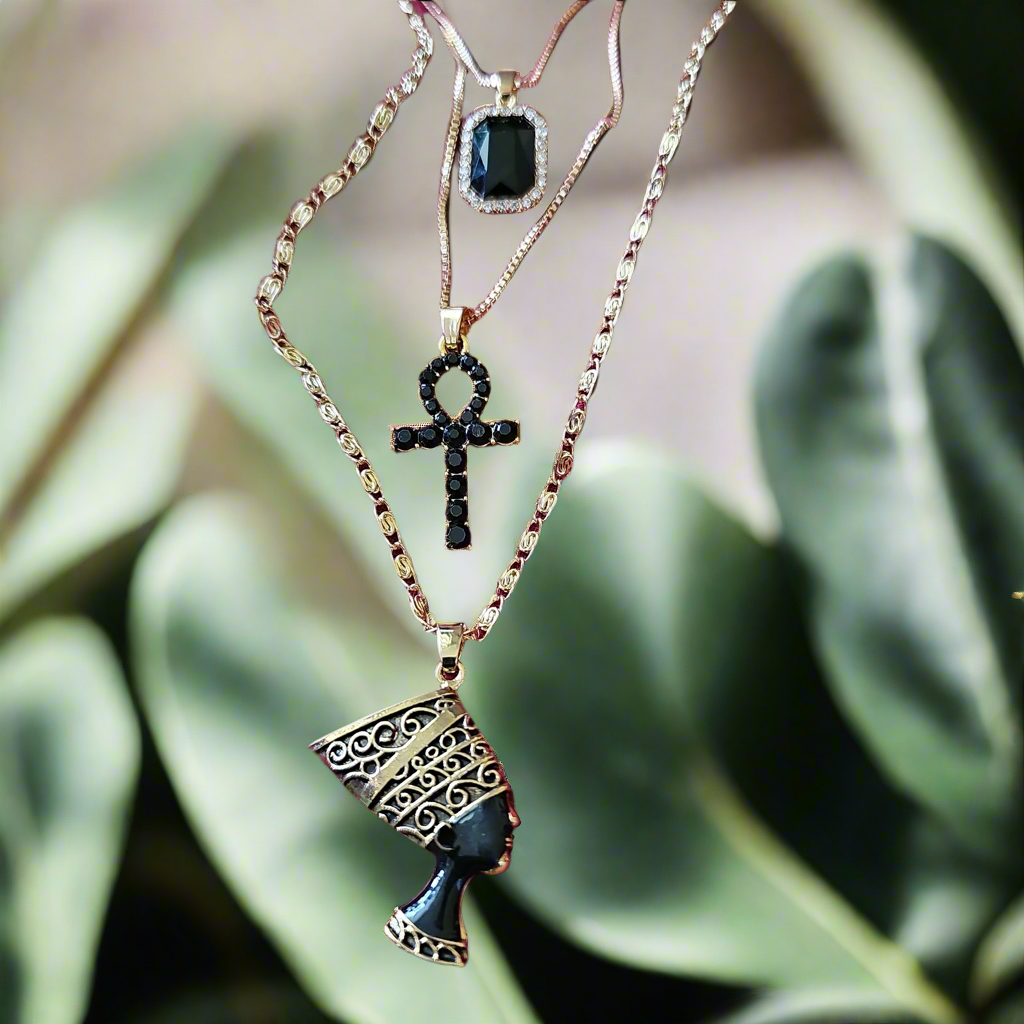 Egyptian Tri-Level Gold-Tone Necklace