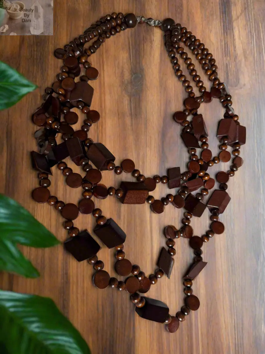 Multilayered Brown Wood Bead Necklace Beauty by Dani
