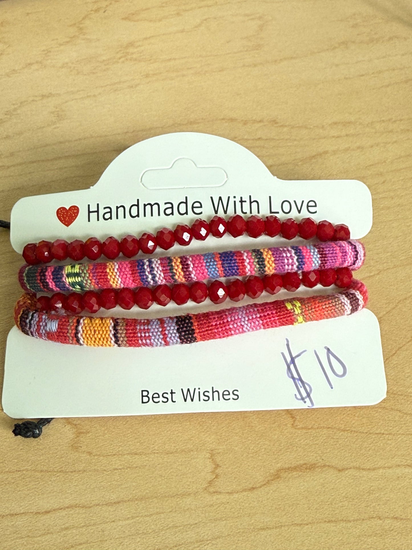 Gemstone and Cloth Adjustable Bracelet Set