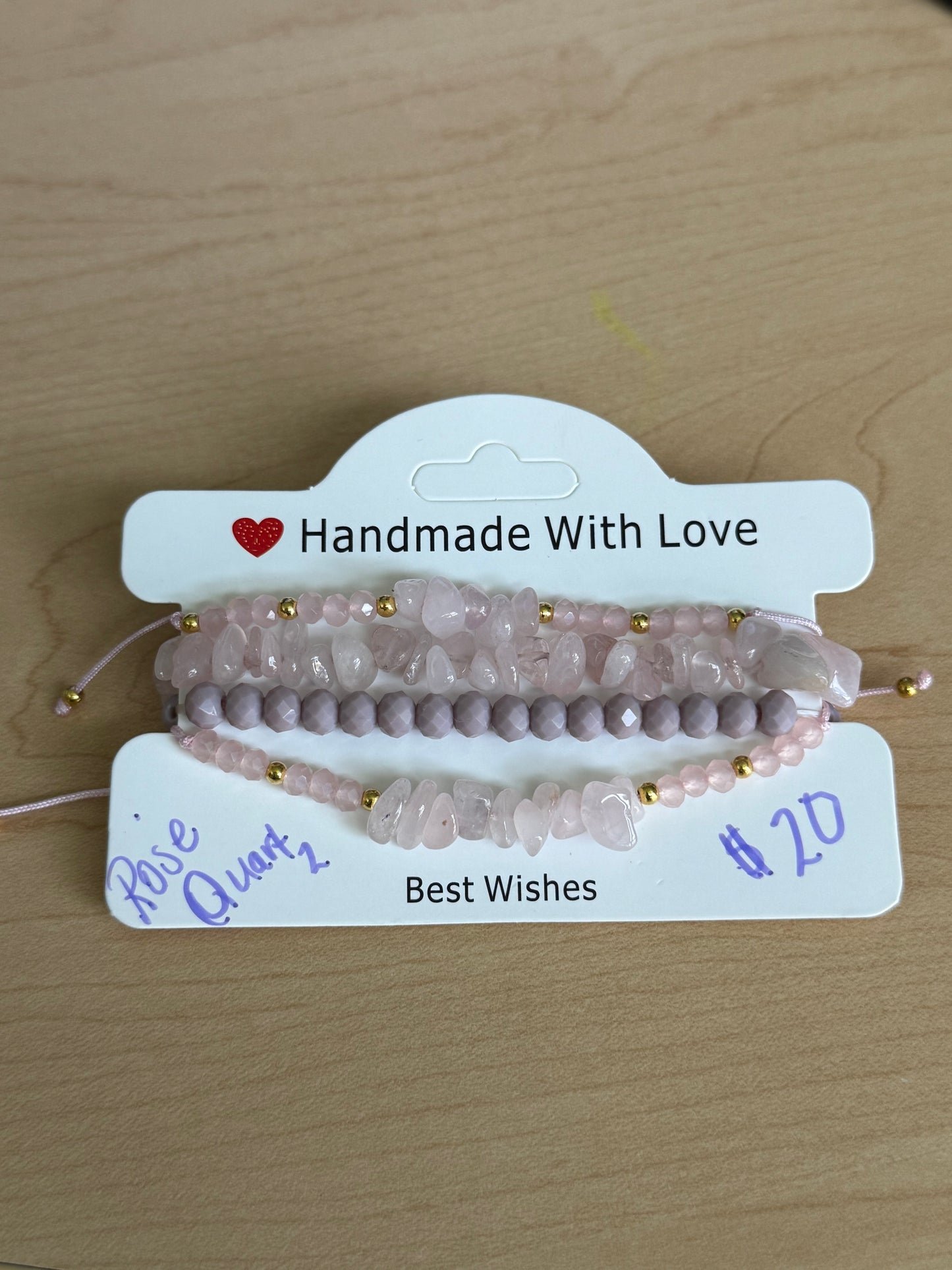 Gemstone and Cloth Adjustable Bracelet Set