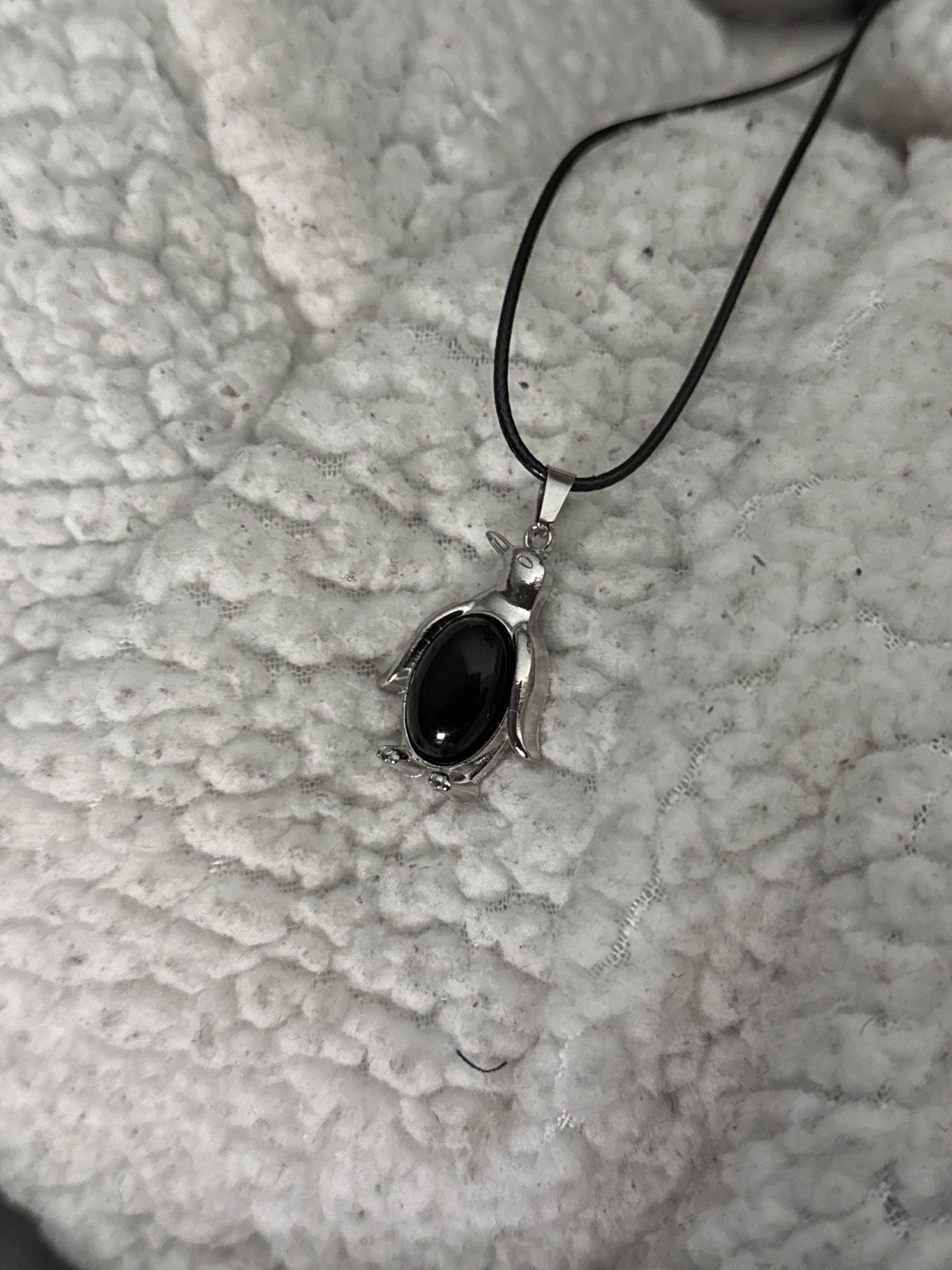 Penguin Gemstone Necklace in Stainless Steel