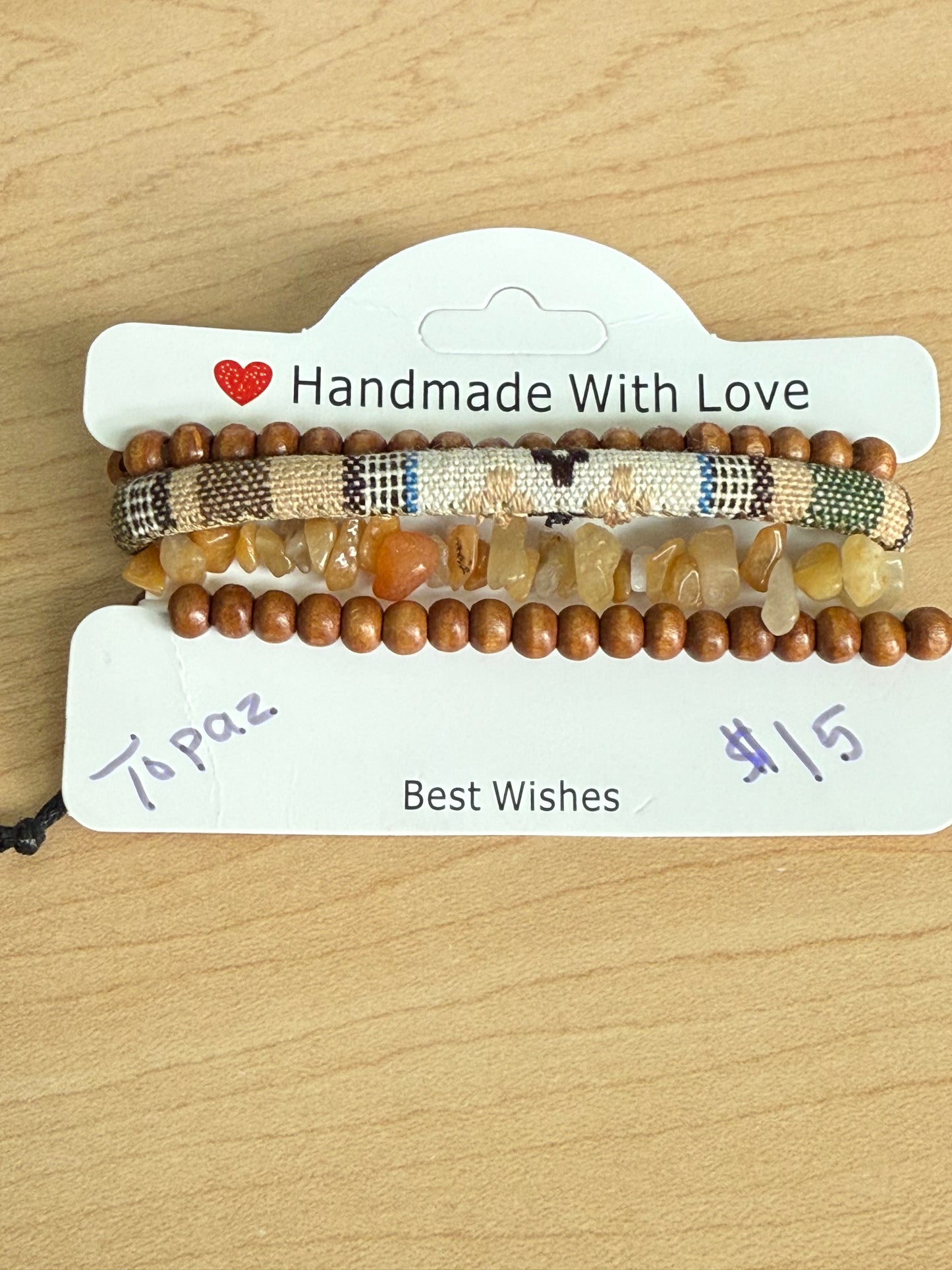 Gemstone and Cloth Adjustable Bracelet Set