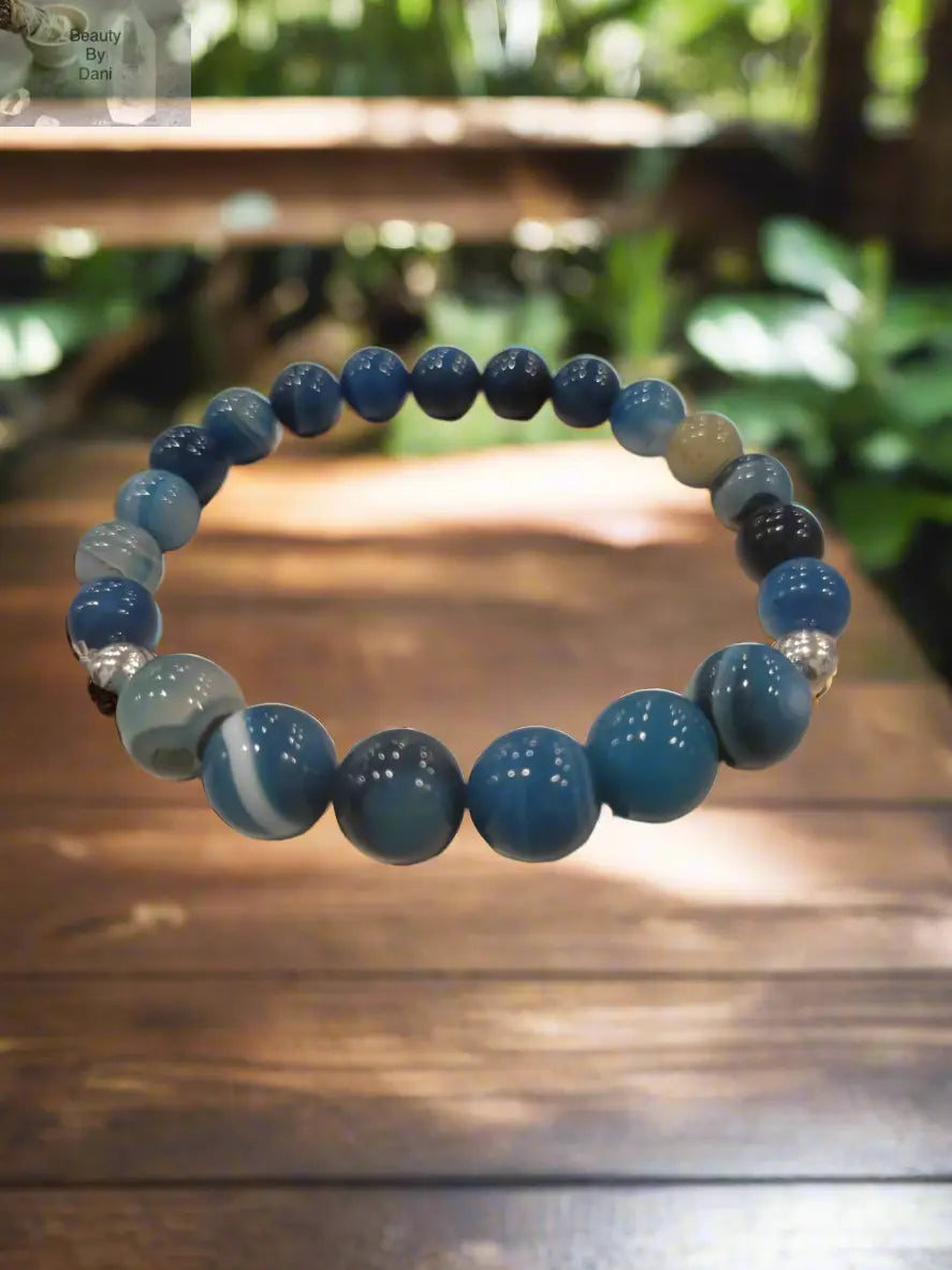 Blue Agate Bracelet - Inner Peace & Reflection Beauty by Dani Gems and More