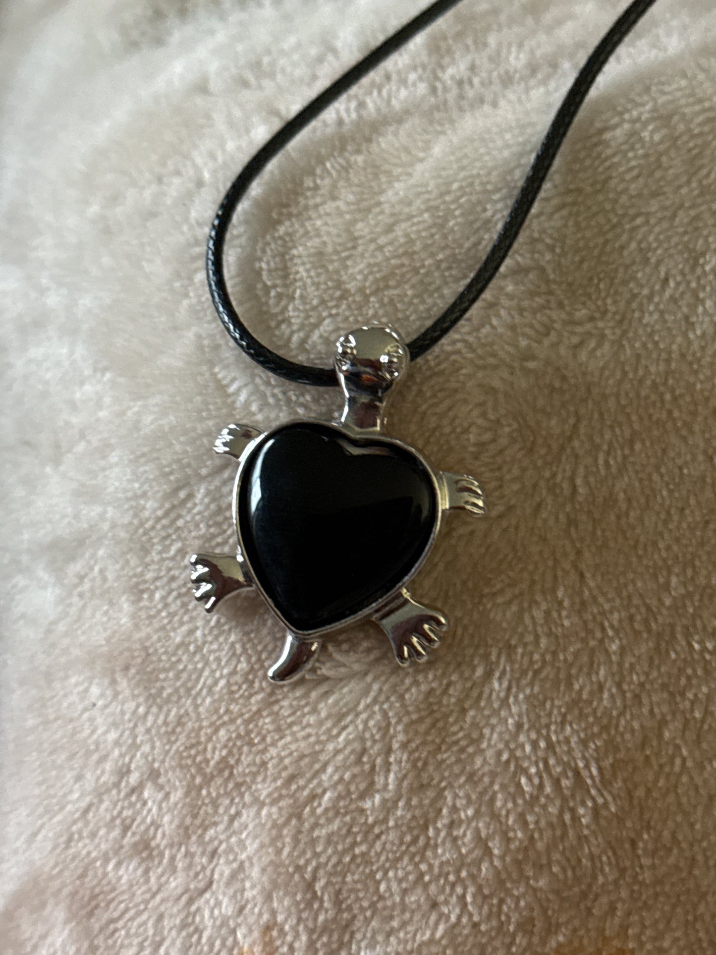 Turtle Gem Necklace - Stainless Steel with Leather Cord