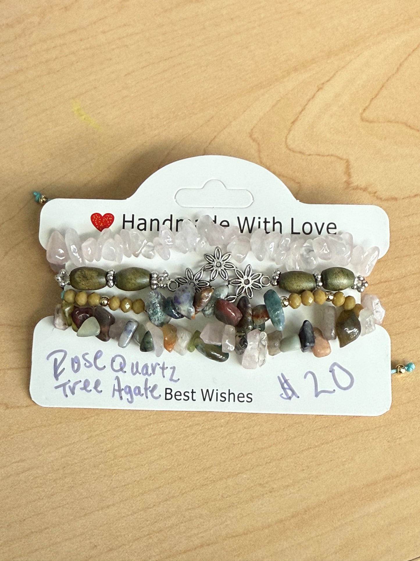 Gemstone and Cloth Adjustable Bracelet Set