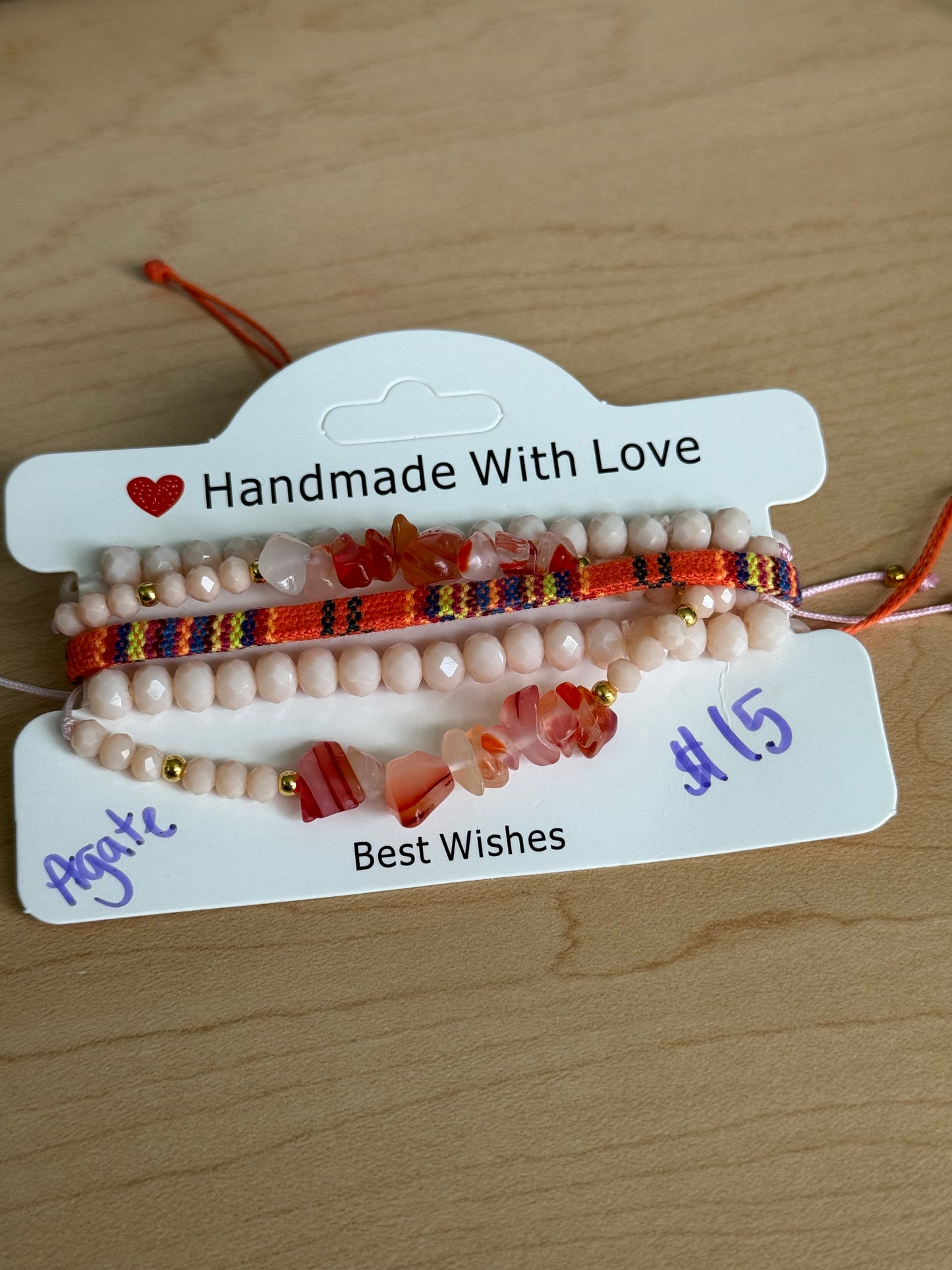 Gemstone and Cloth Adjustable Bracelet Set