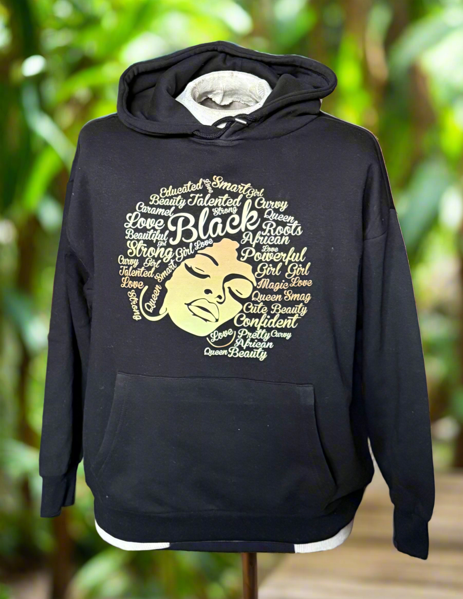 Woman with Afro T-shirt and Hoodie
