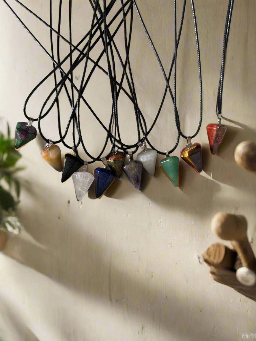 Hexagonal Gem Point Necklace with Leather Cord