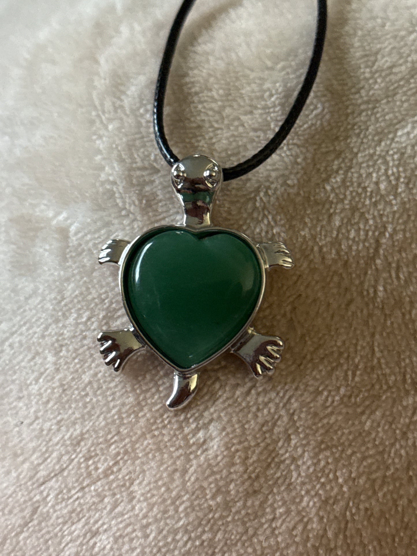 Turtle Gem Necklace - Stainless Steel with Leather Cord