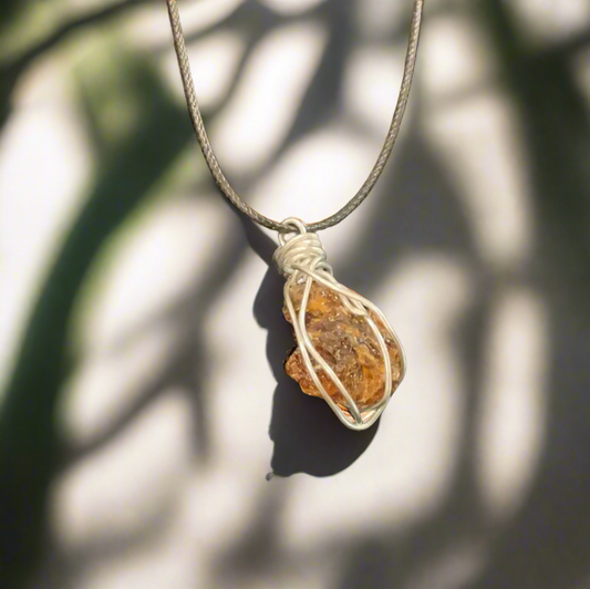 Unique Hand-Wrapped Raw Amber Necklace