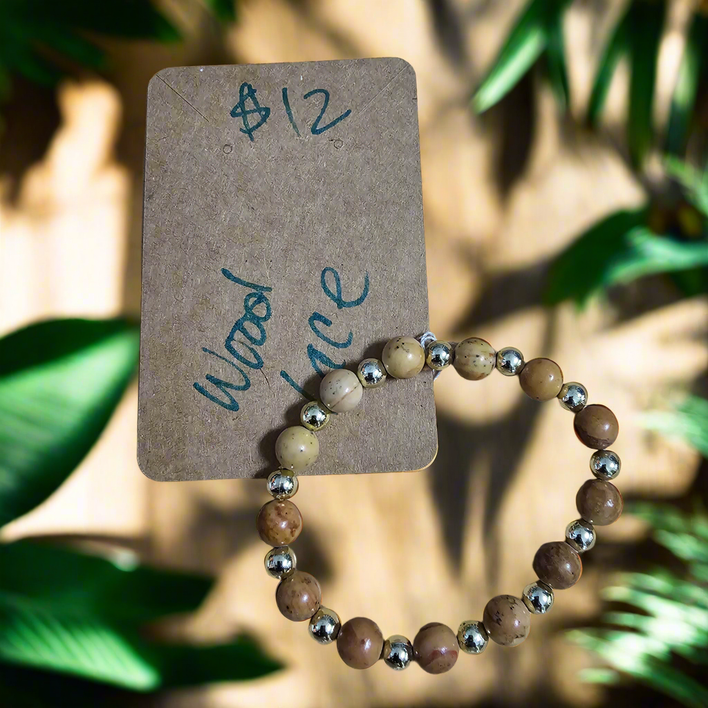 Wood Lace Agate Bracelet
