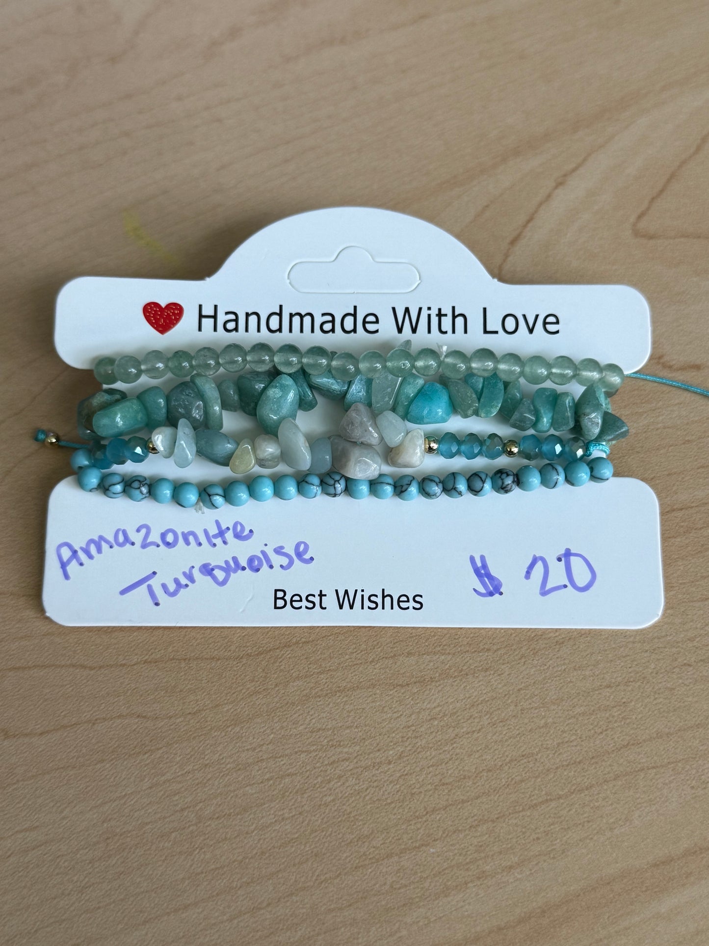 Gemstone and Cloth Adjustable Bracelet Set