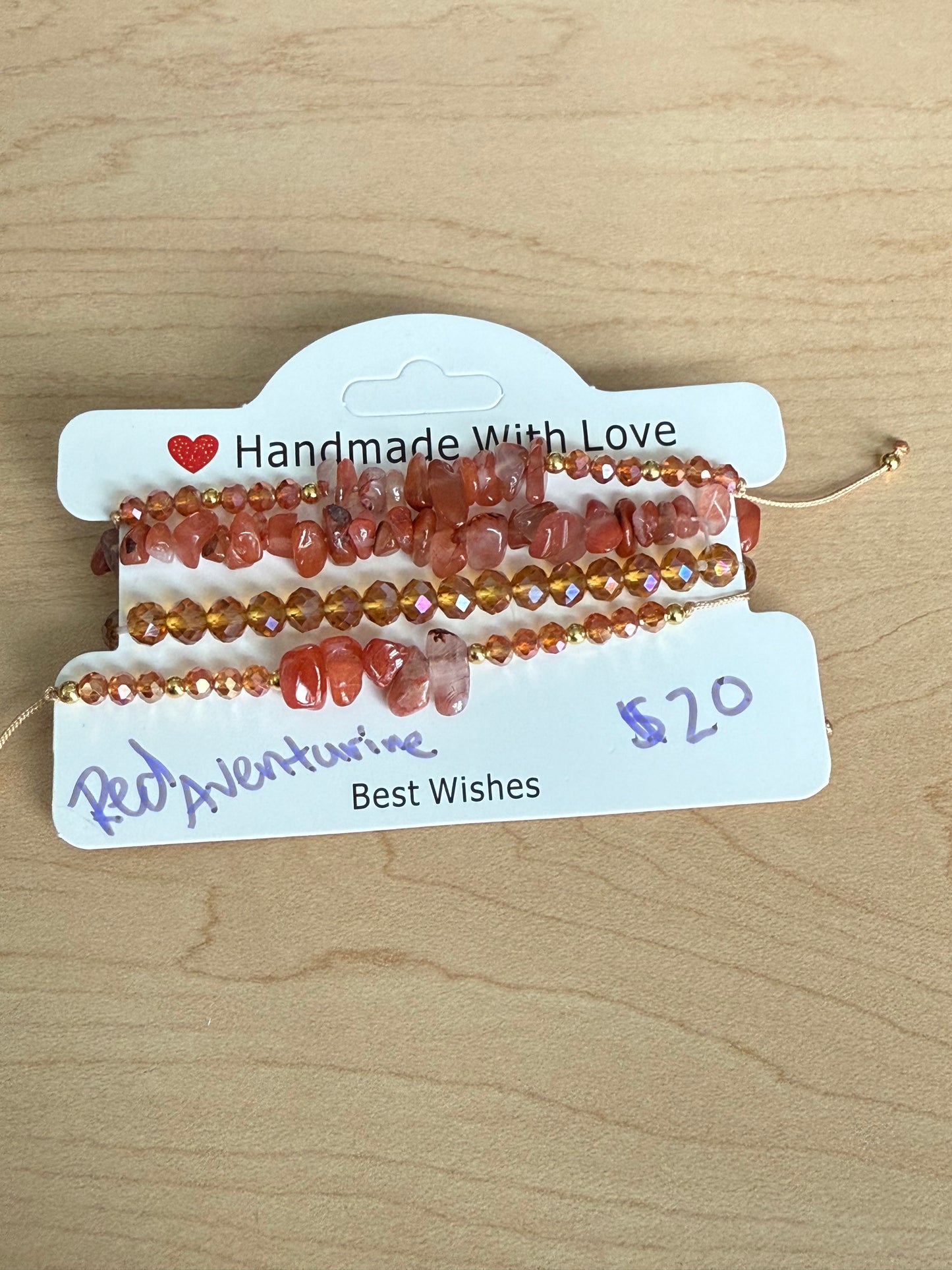 Gemstone and Cloth Adjustable Bracelet Set