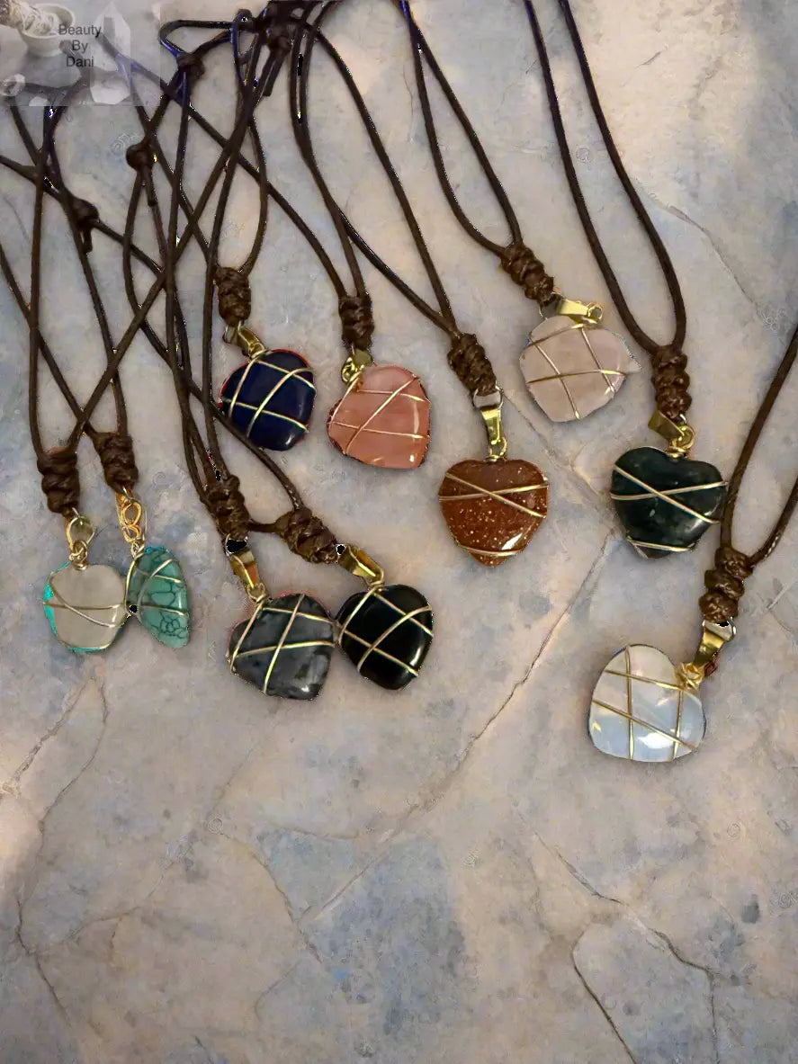 Gold tone Wire Wrapped Heart Gem Necklace Beauty by Dani