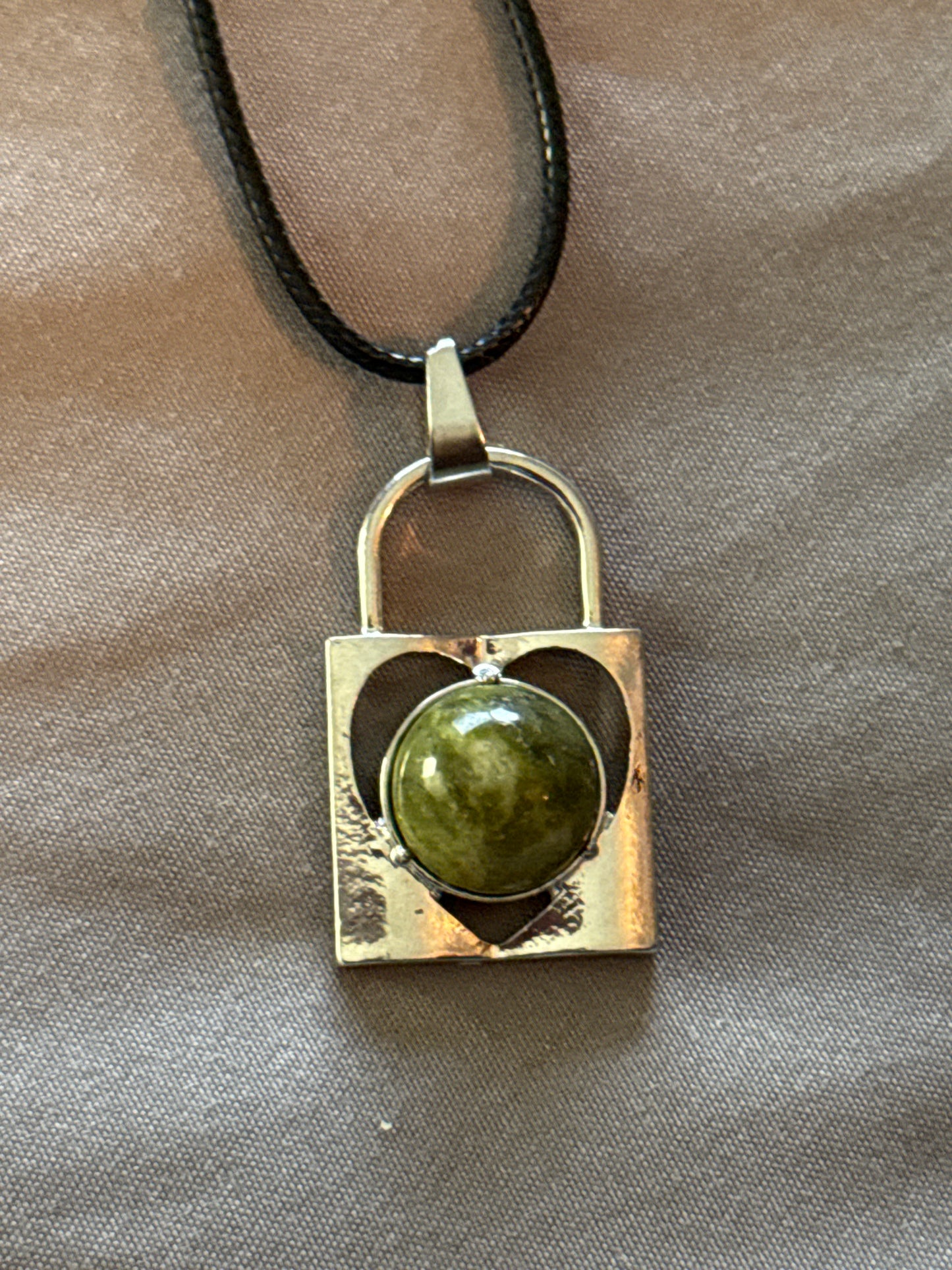 Lock Gem Necklace with Leather Cord