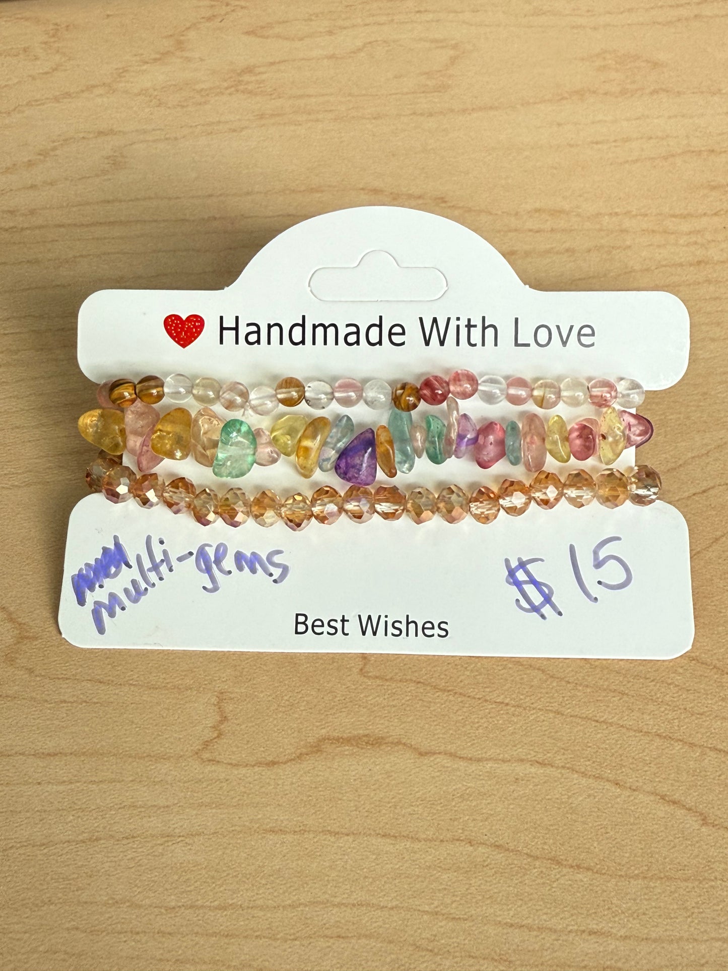 Gemstone and Cloth Adjustable Bracelet Set