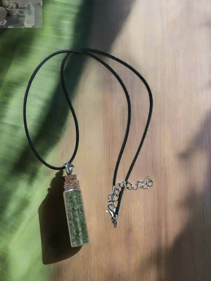 Peridot Glass Bottle Necklace Beauty by Dani