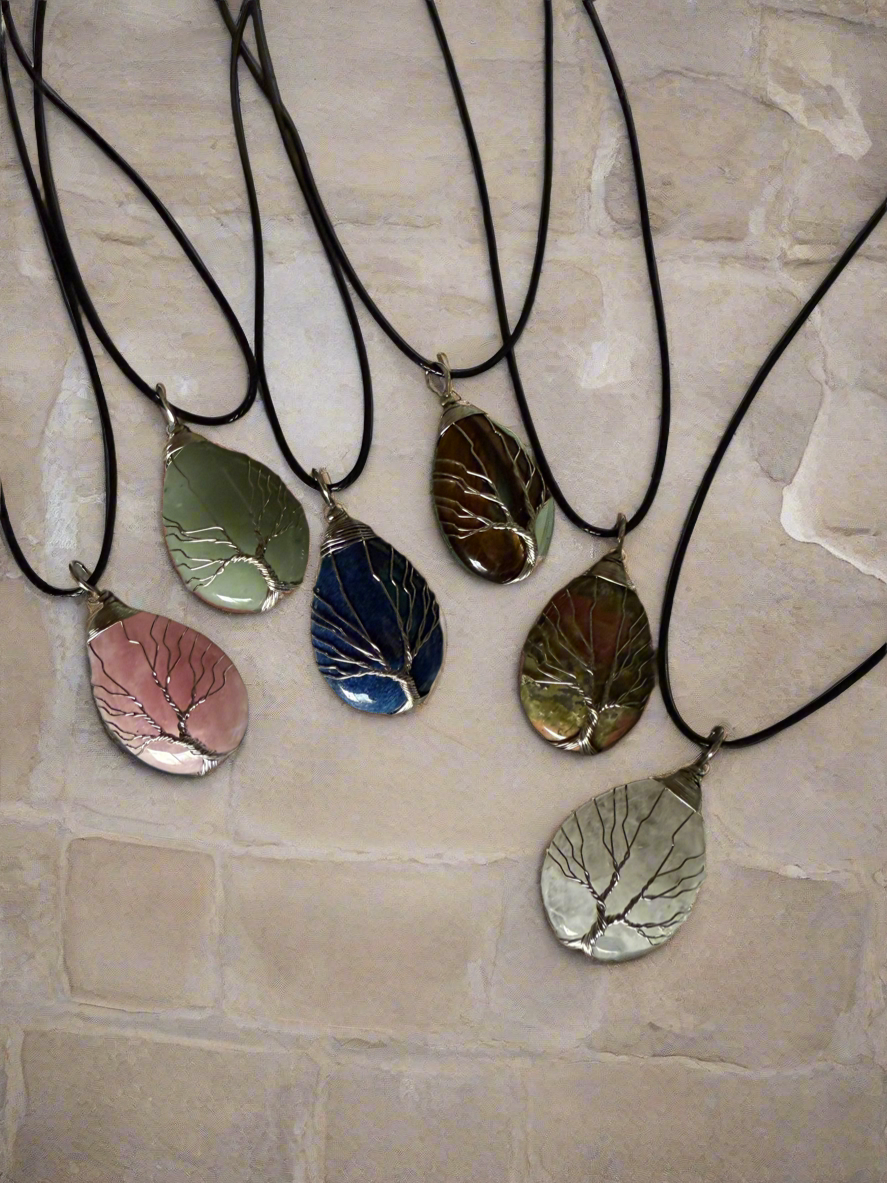 Wire Tree of Life Gemstone Necklace