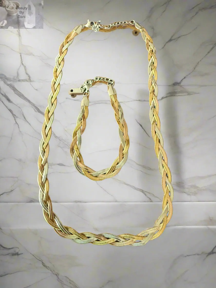Herringbone Tri-color Necklace Set Beauty by Dani