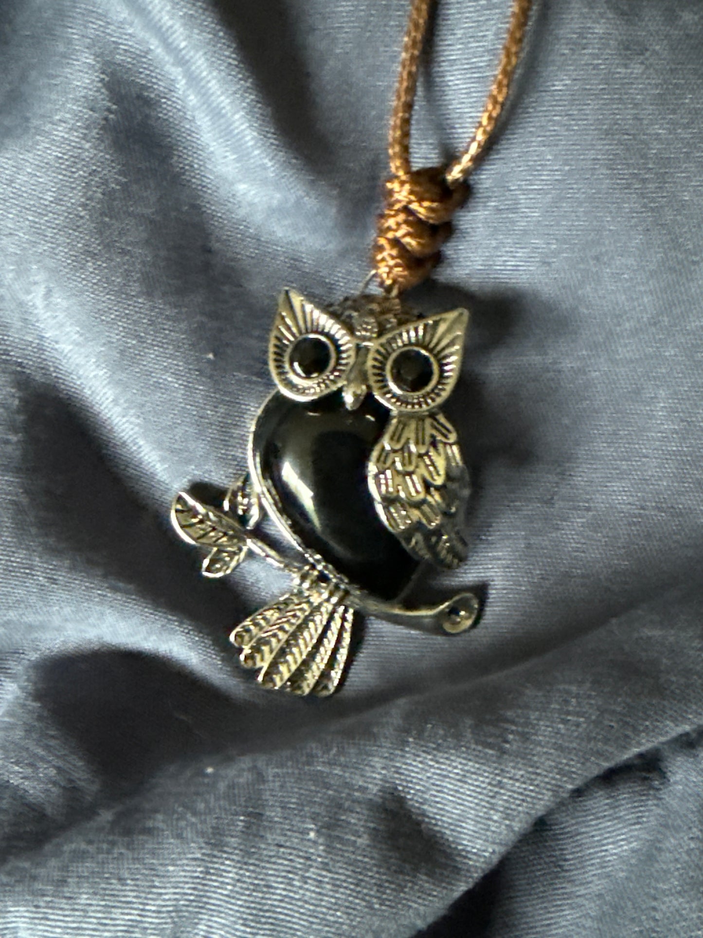 Gem Owl Necklace with Adjustable Stainless Steel Chain