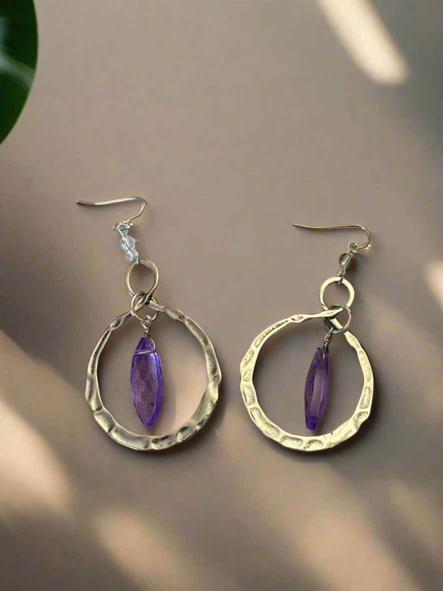 Purple Accent Stainless Steel Earrings