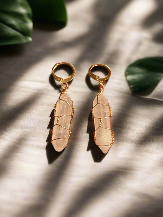 Goldtone Wire Wrapped Quartz Healing Earrings