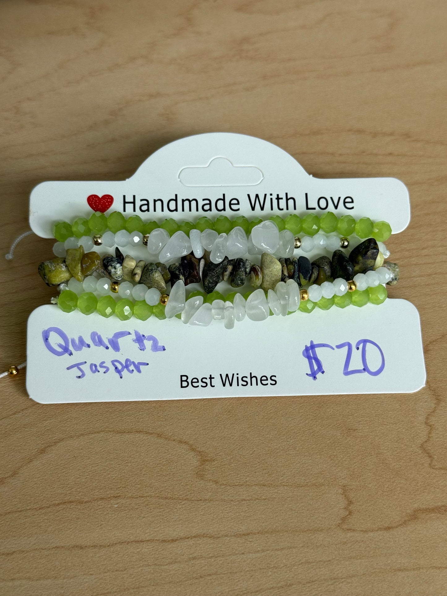 Gemstone and Cloth Adjustable Bracelet Set