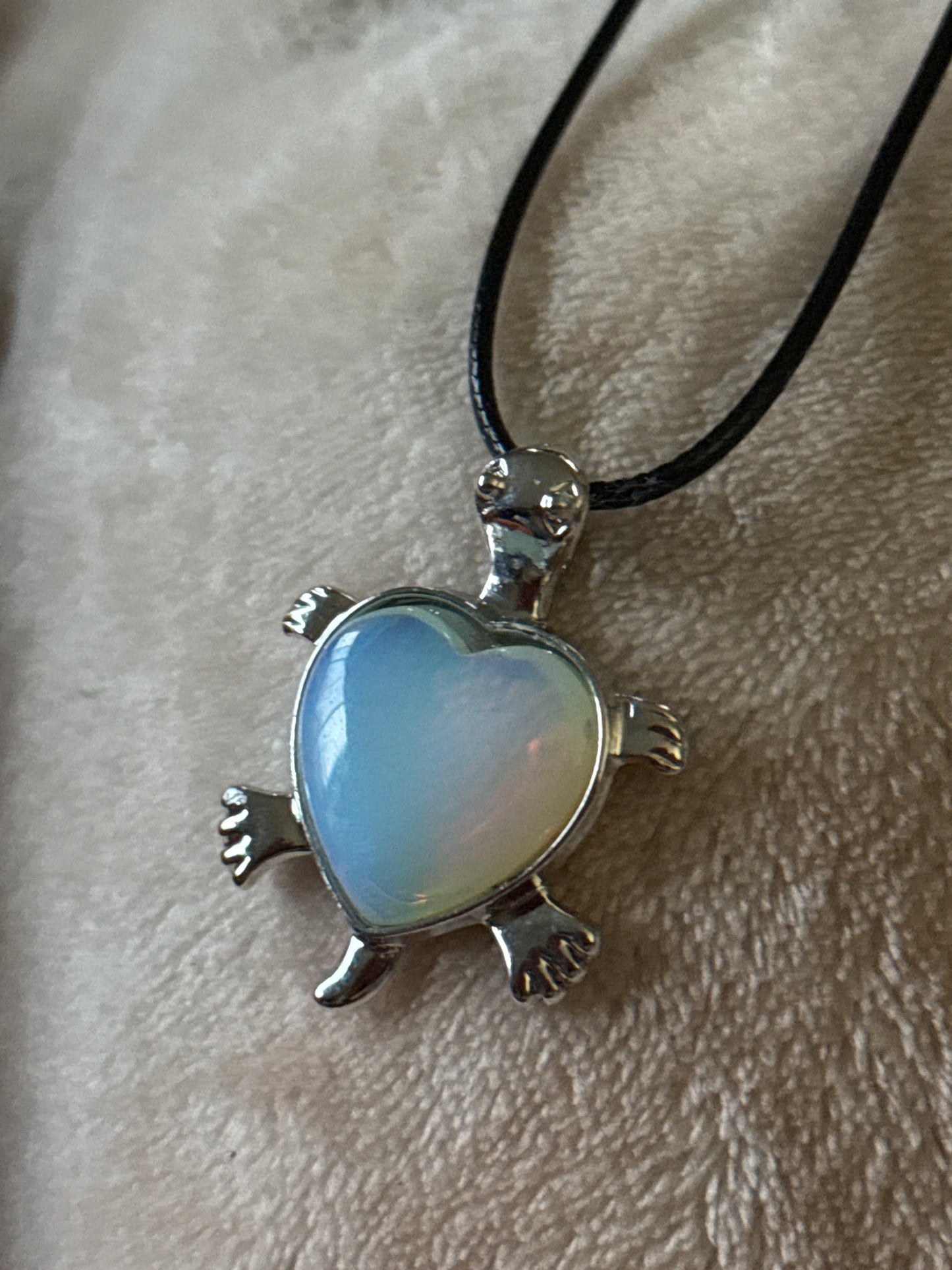 Turtle Gem Necklace - Stainless Steel with Leather Cord
