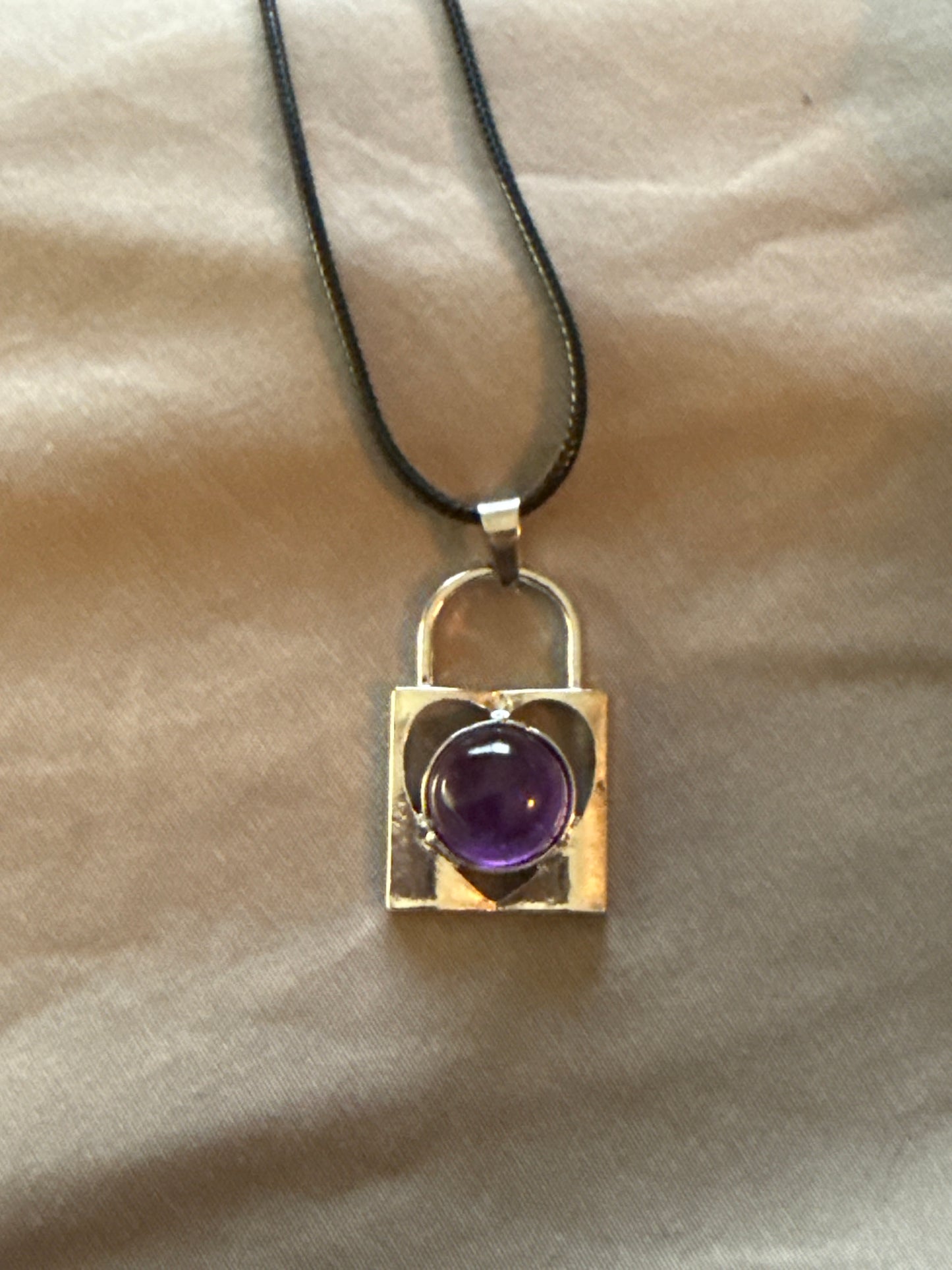 Lock Gem Necklace with Leather Cord