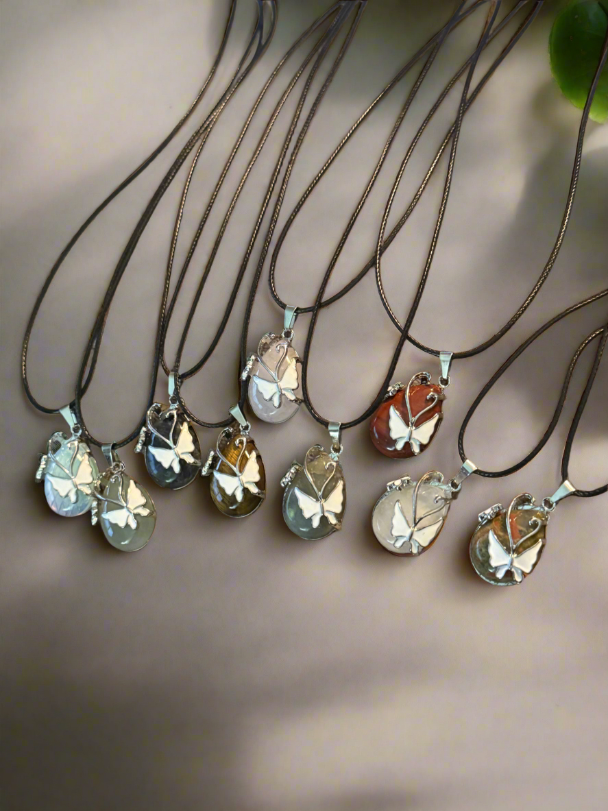 Butterfly Gem Necklace on Leather Cord