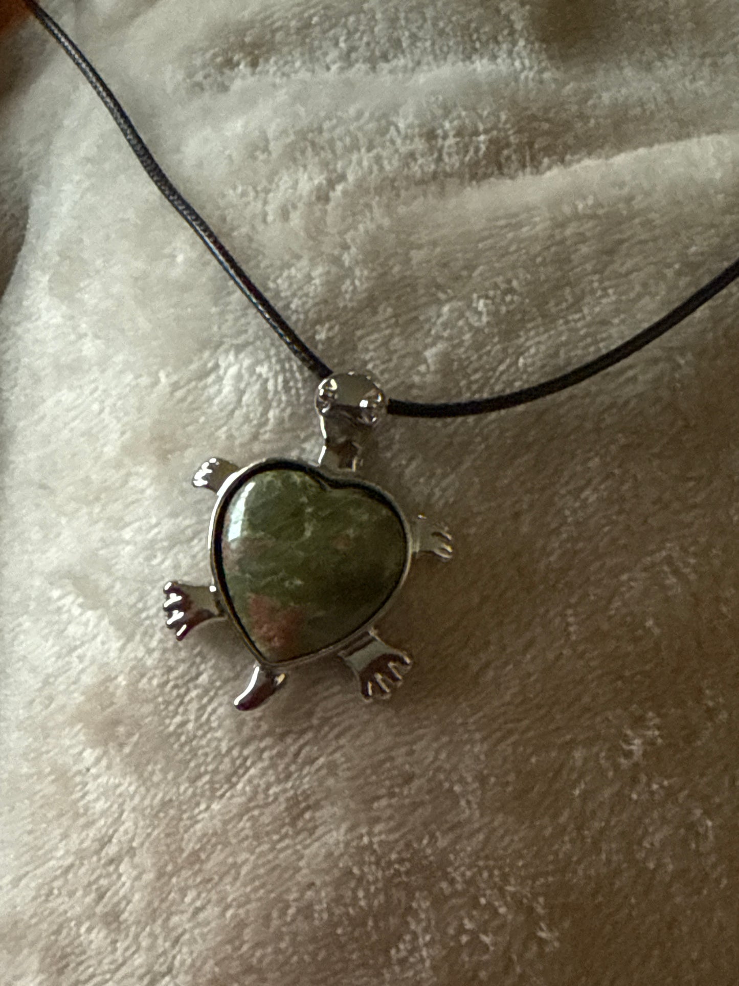 Turtle Gem Necklace - Stainless Steel with Leather Cord