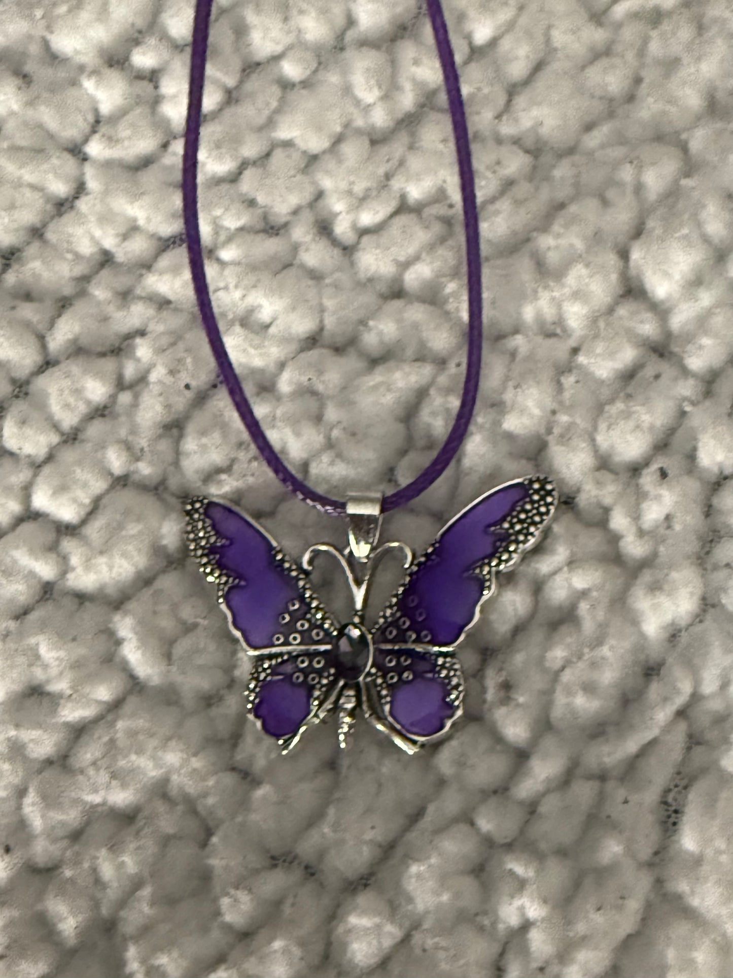 Colorful Stainless Steel Butterfly Necklace on Leather Cord