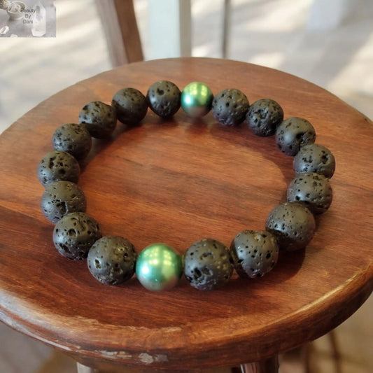 Lava Stone and Pearl Bracelet - 8mm Beads includes (2) 1ml oil bottle (lavender and eucalyptus) Beauty by Dani