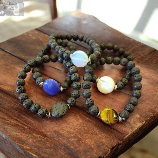 Lava and Gem Energy Bracelet includes (2) 1ml oil bottles (lavender and eucalyptus) Beauty by Dani