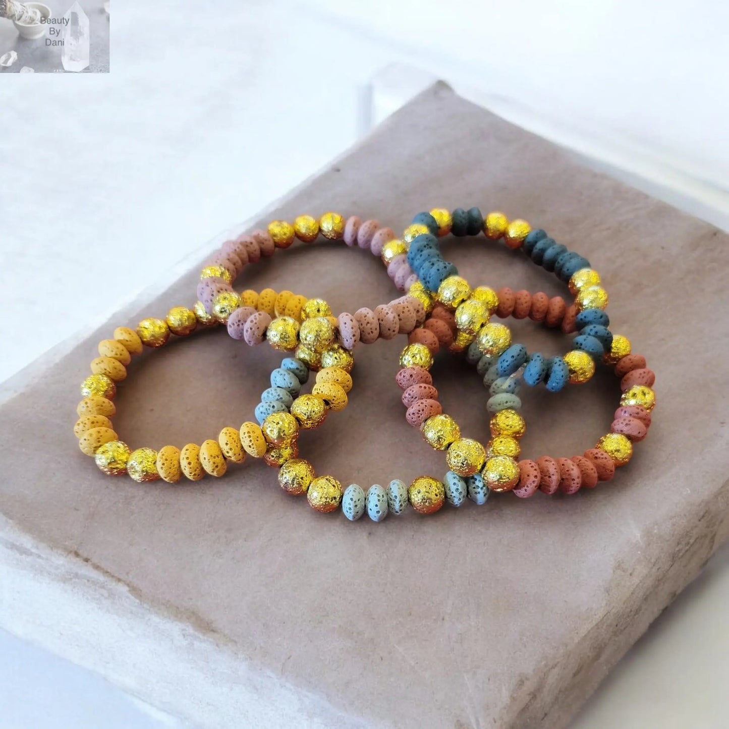 Grounding Lava and Foil Bracelet includes (2) 1 ml oil bottle (lavender and eucalyptus) Beauty by Dani