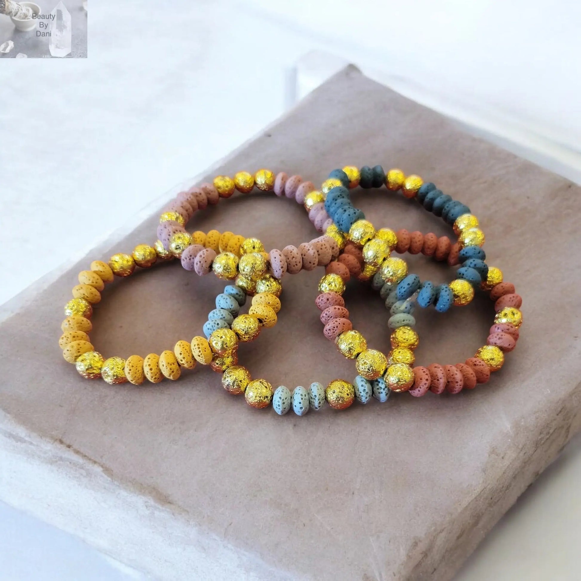 Grounding Lava and Foil Bracelet includes (2) 1 ml oil bottle (lavender and eucalyptus) Beauty by Dani