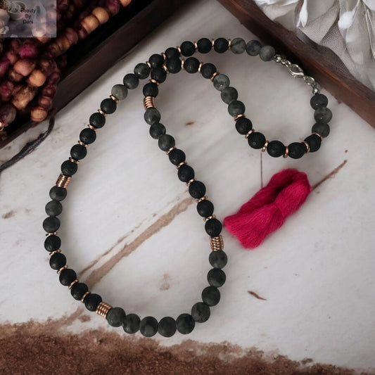 Labradorite and Lava Stone Necklace Beauty by Dani