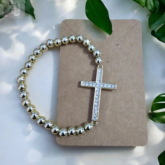 Rhinestone Cross Bracelet with Beads Beauty by Dani