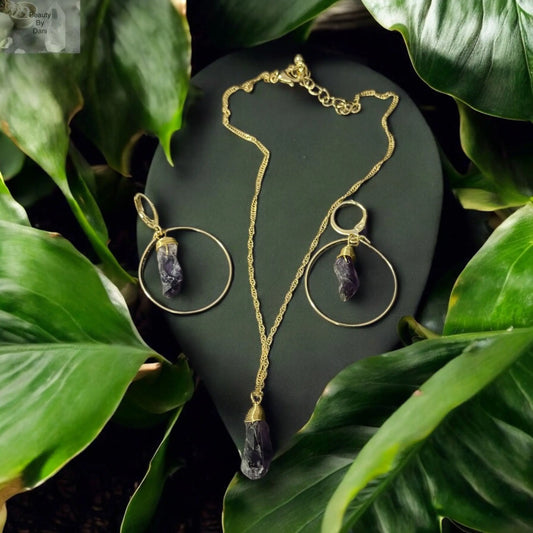 Amethyst Necklace and Earrings Set - Elegant Jewelry Duo