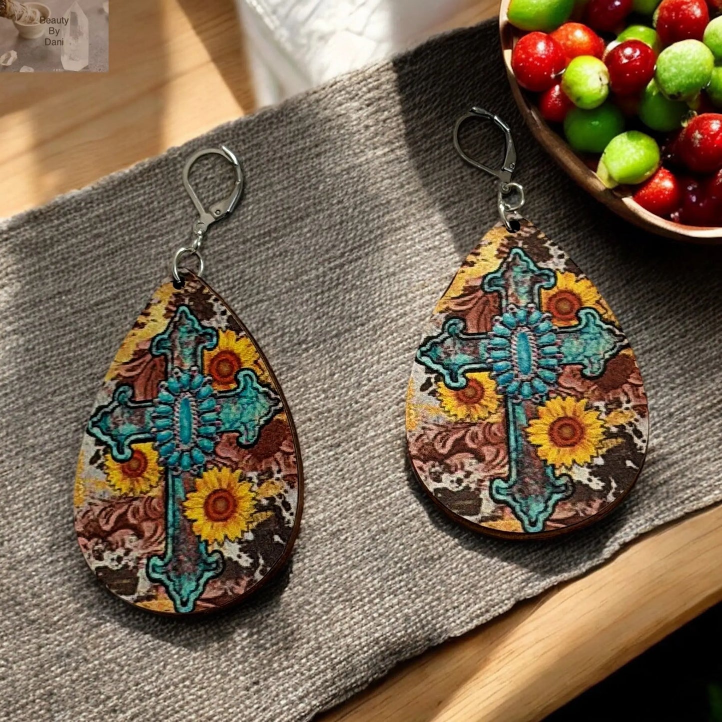 Handcrafted Wood Cross Earrings