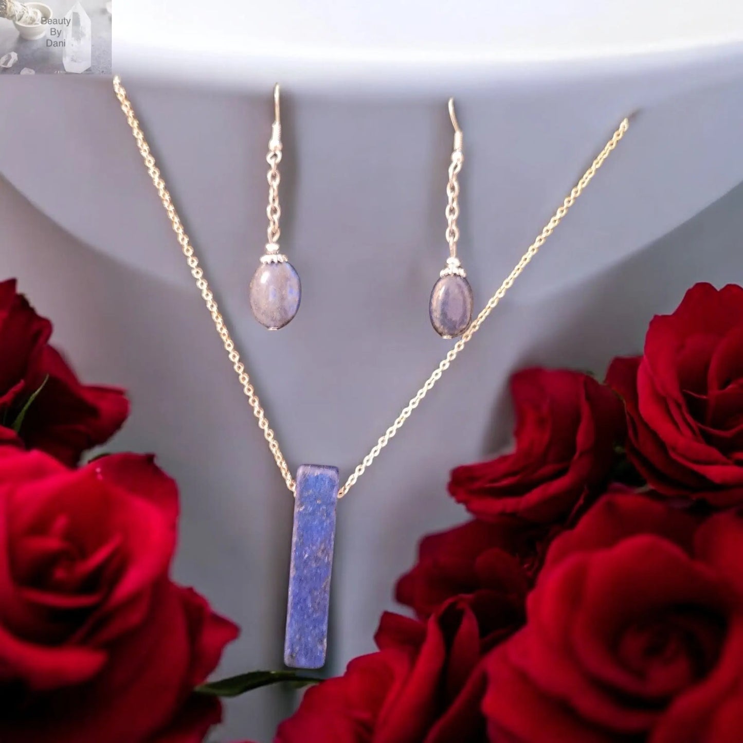 Elegant Lapis Lazuli Necklace and Earrings Set