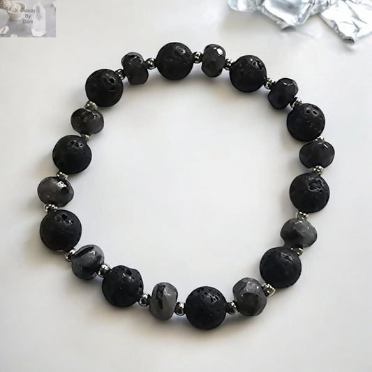 Labradorite and Lava Stone Essential Oil Diffuser Bracelet includes (2) 1ml oil bottle (lavender and eucalyptus)