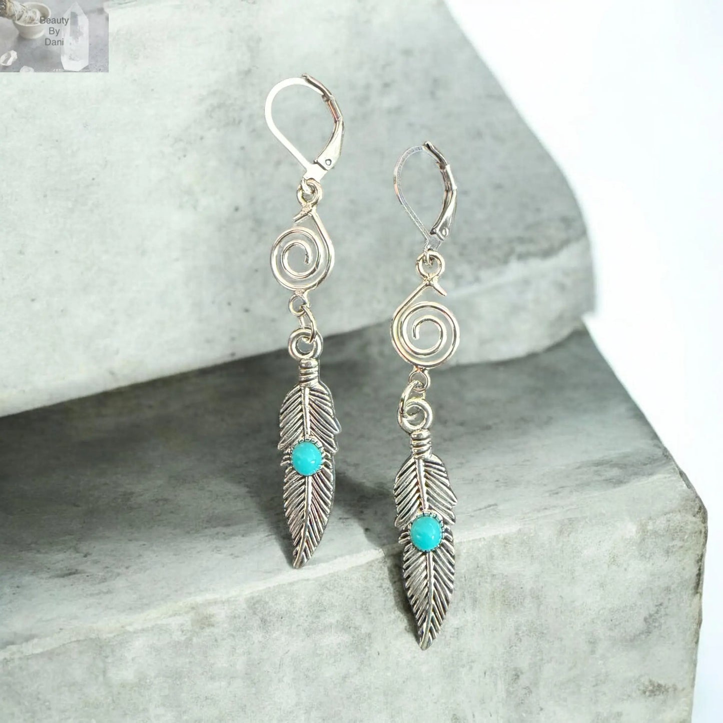 Feather Turquoise Stainless Steel Earrings