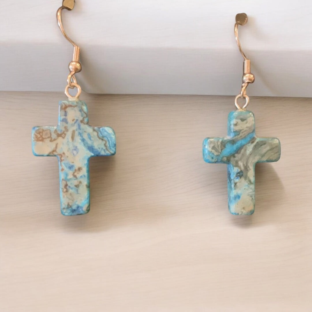 Apatite cross earrings