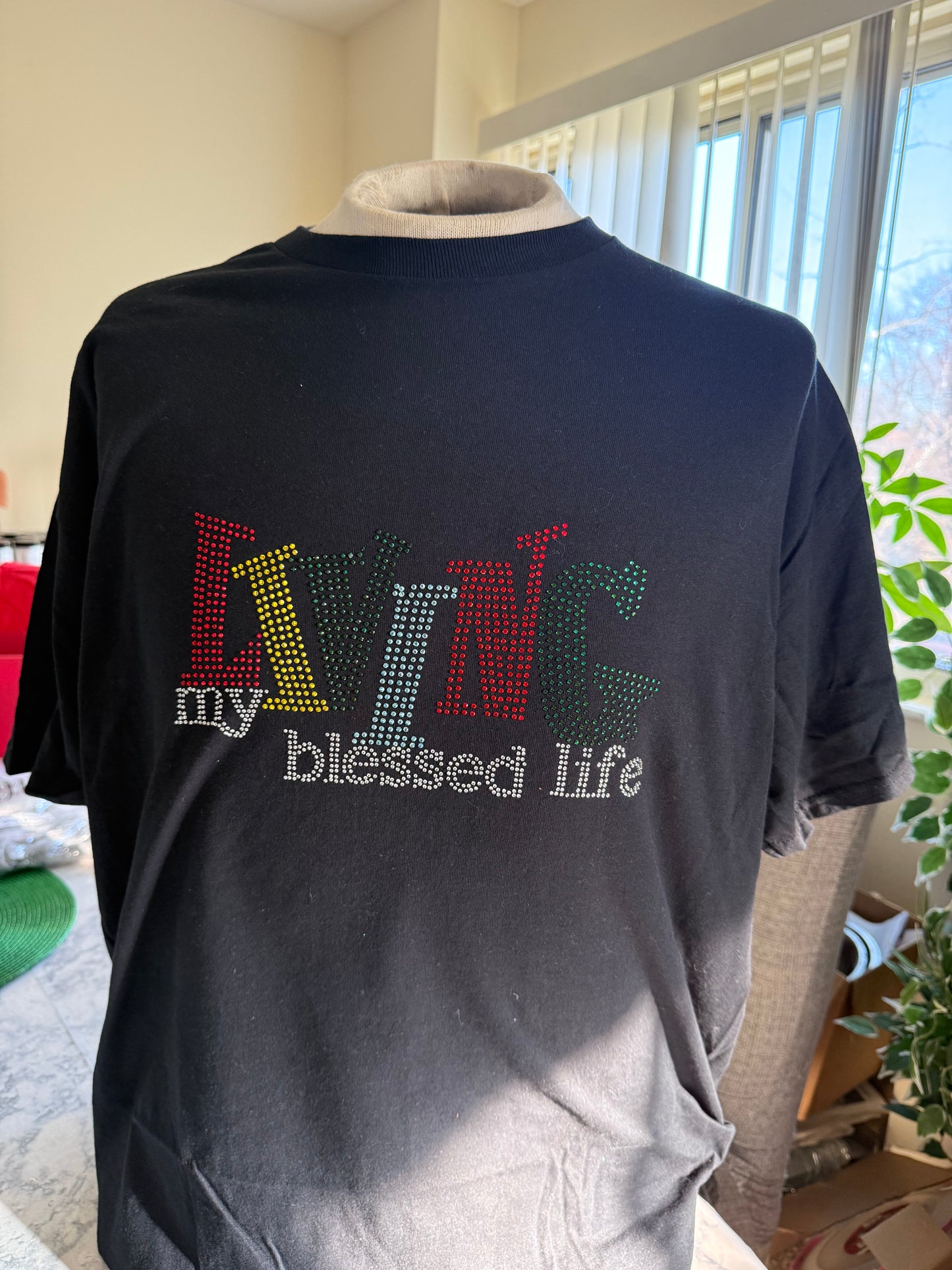 Living my blessed rhinestone t-shirt